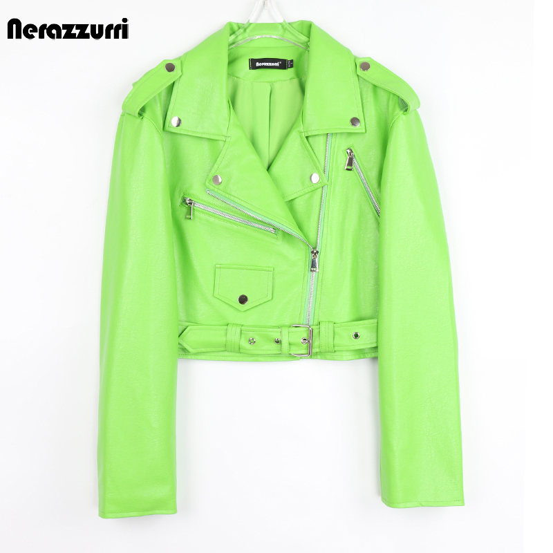 Riding Jacket Leather - Nerazzurri İlkbahar Sonbahar Kısa Yeşil Pembe