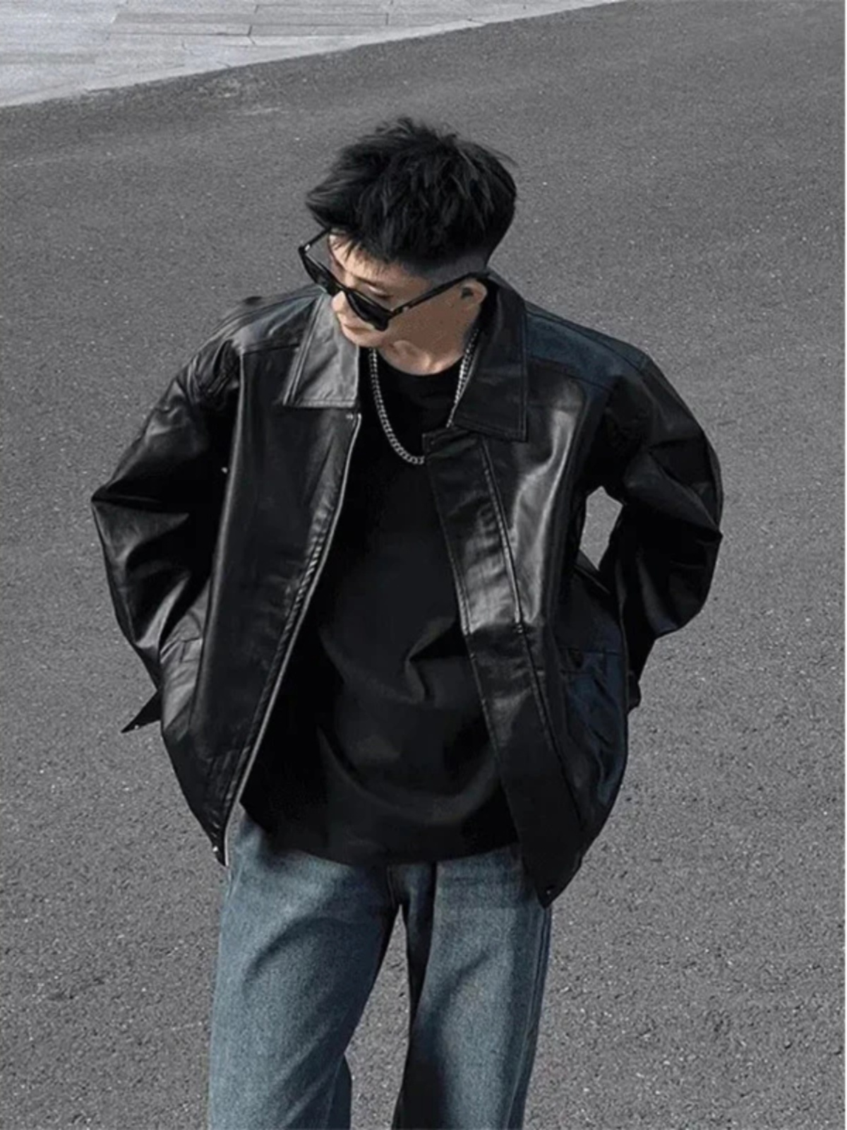 Riding Jacket Leather - Siyah PU Deri Ceket erkek Kısa