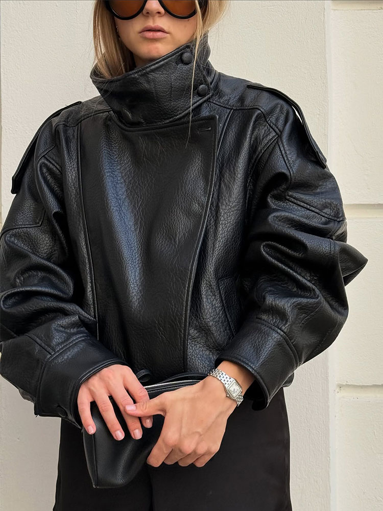 Riding Jacket Leather - HH sonbahar suni deri ceket kadınlar