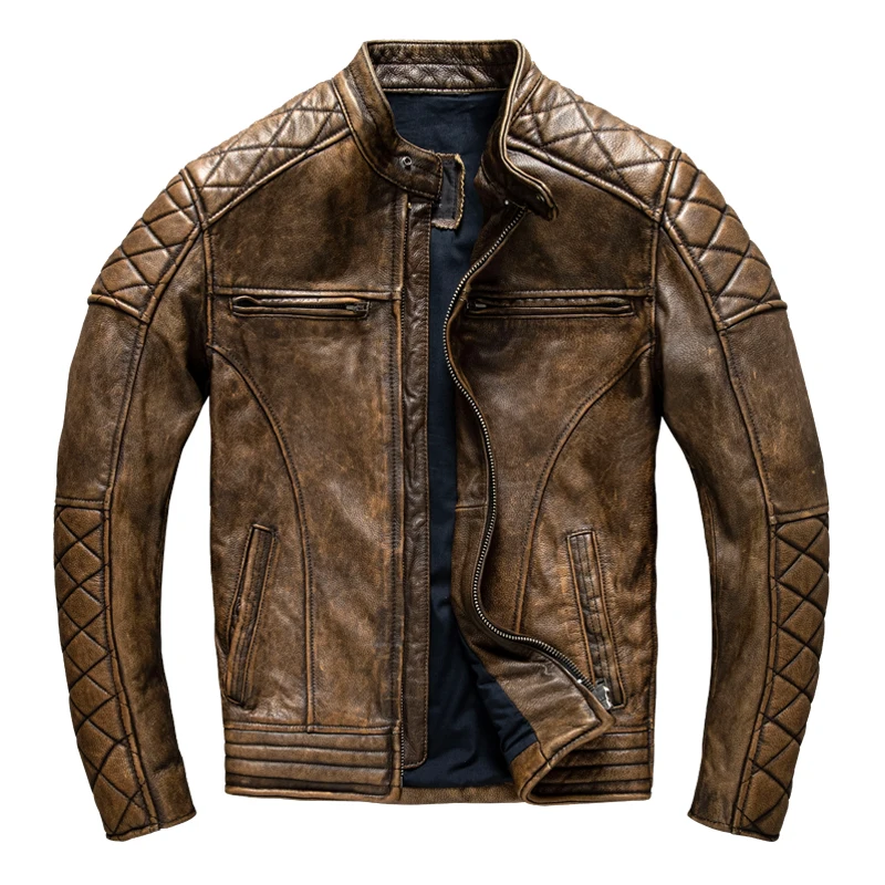 Riding Jacket Leather - Vintage Erkek Deri Ceket Sarı Kahverengi